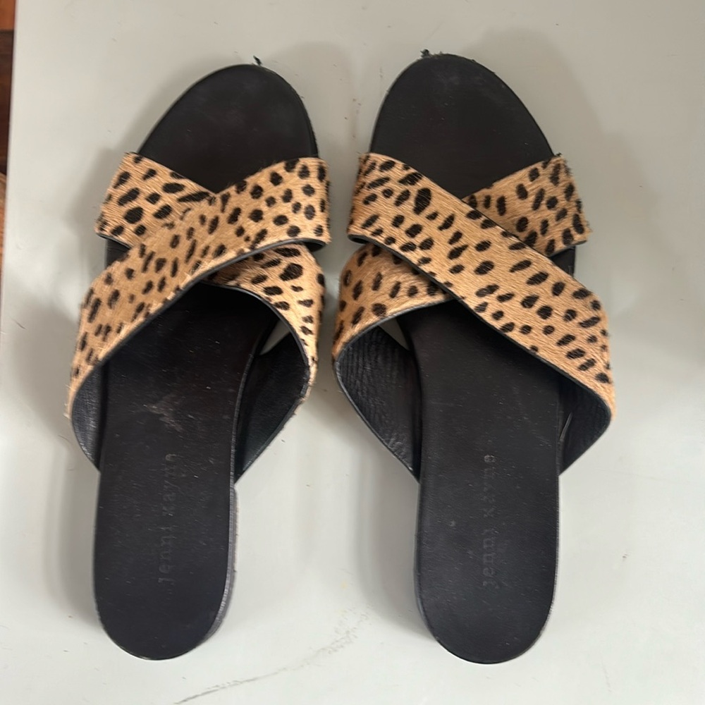 Jenni Kayne leopard fur slides shoes 41